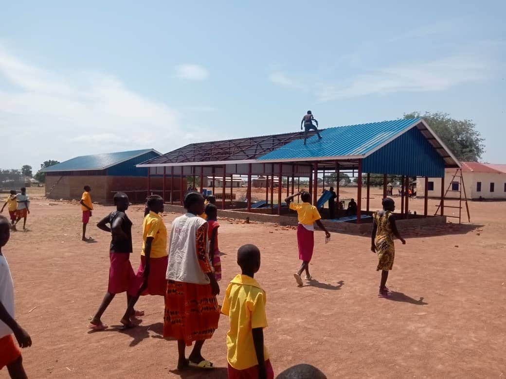 Pupils outside new classrooms